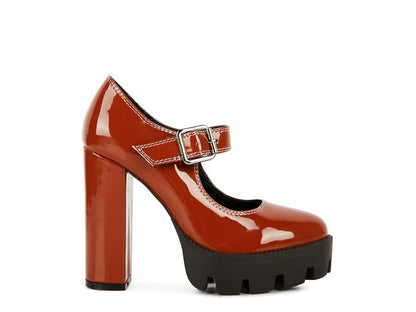 MILLENIAL BUG Patent High Heeled Mary Jane Shoes