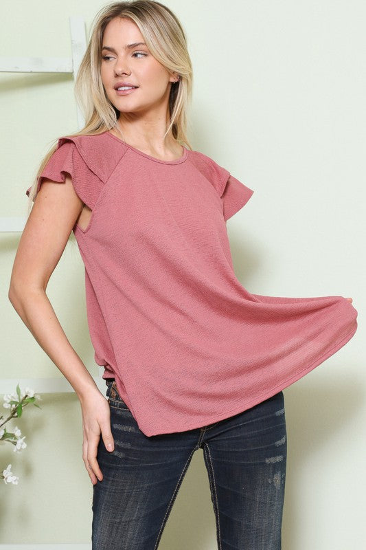 Plus Solid Textured Knit Short Sleeve Tiered Top