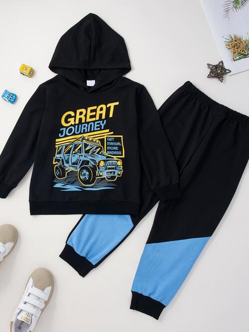 Graphic Hooded Top and Contrast Pants Set