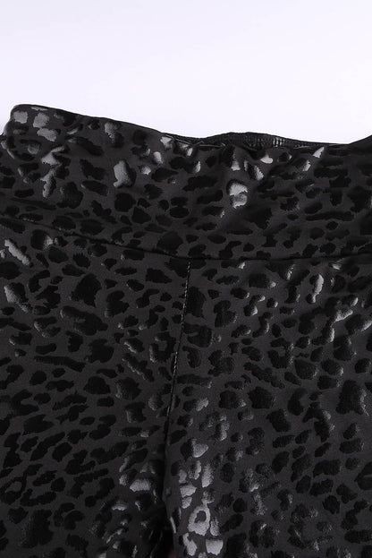 Black Shiny Leopard Textured Leggings