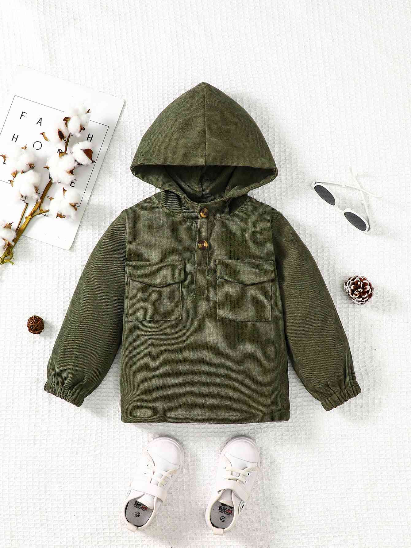 Buttoned Hoodie with Pockets