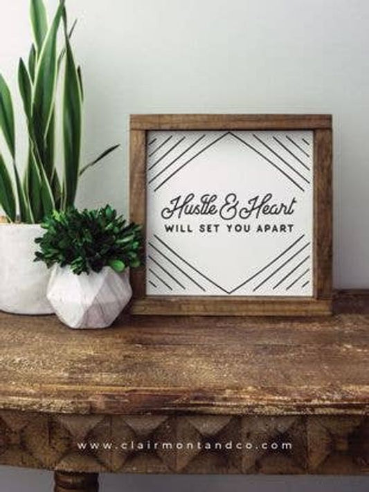Wood Sign-Hustle and Heart 9x9